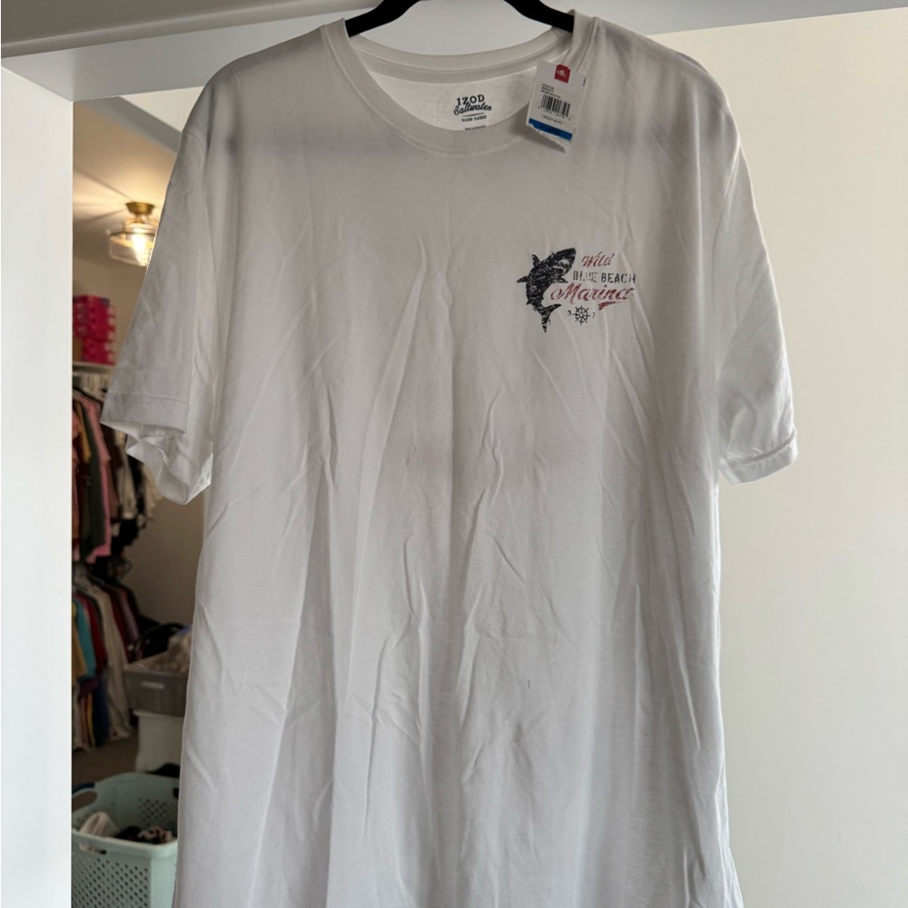 Izod White Graphic Tee with Blue Design